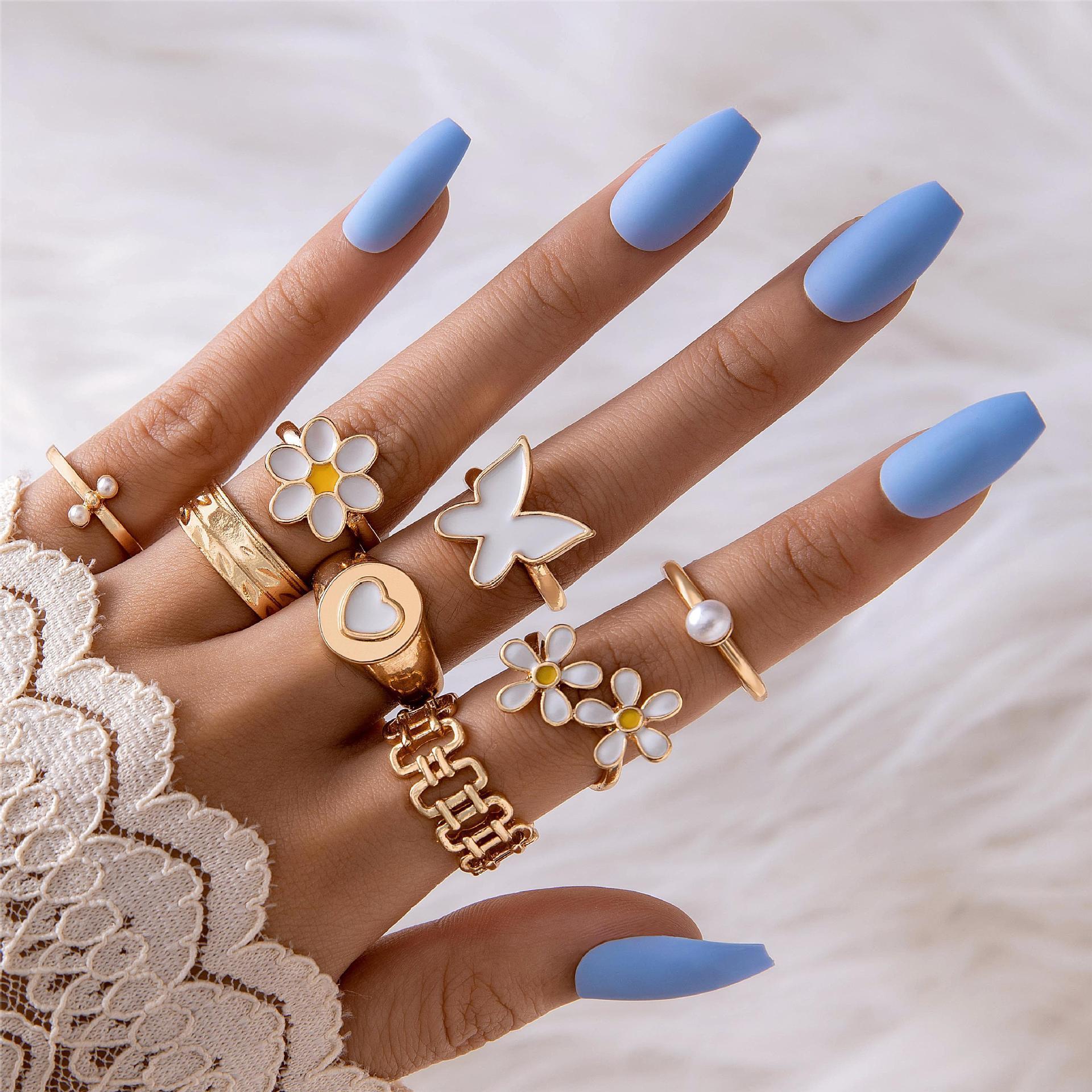 Women’s 6-Piece Ring Set – European Made Geometric & Flower Design with Colorful Enamel Drip