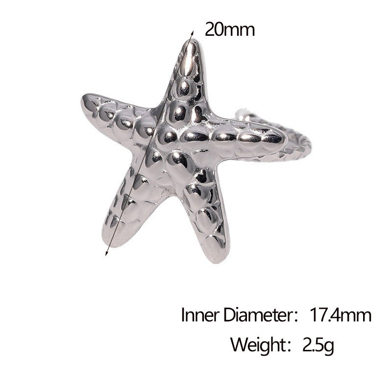 Women’s Starfish Ring – Simple Line Texture, Non-Fading Stainless Steel Ocean Design
