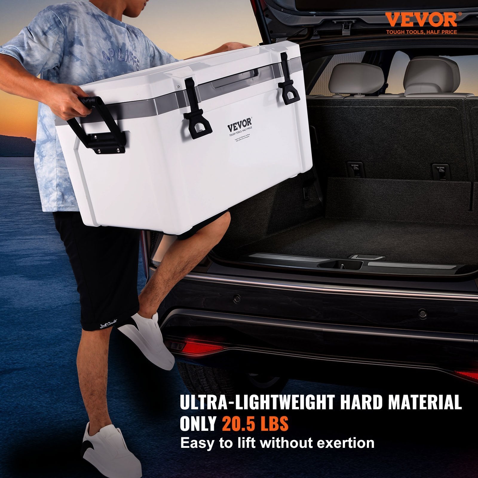 Insulated Portable Cooler – Hard Ice Chest with Handle, Holds 50 Cans, Keeps Ice Up to 6 Days